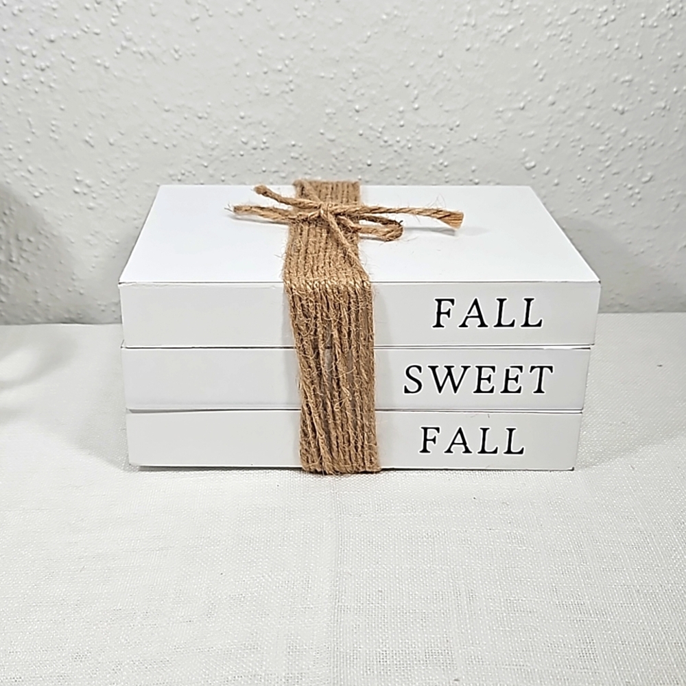 fall sweet fall 3 wood faux books stacked & wrapped with twine decor